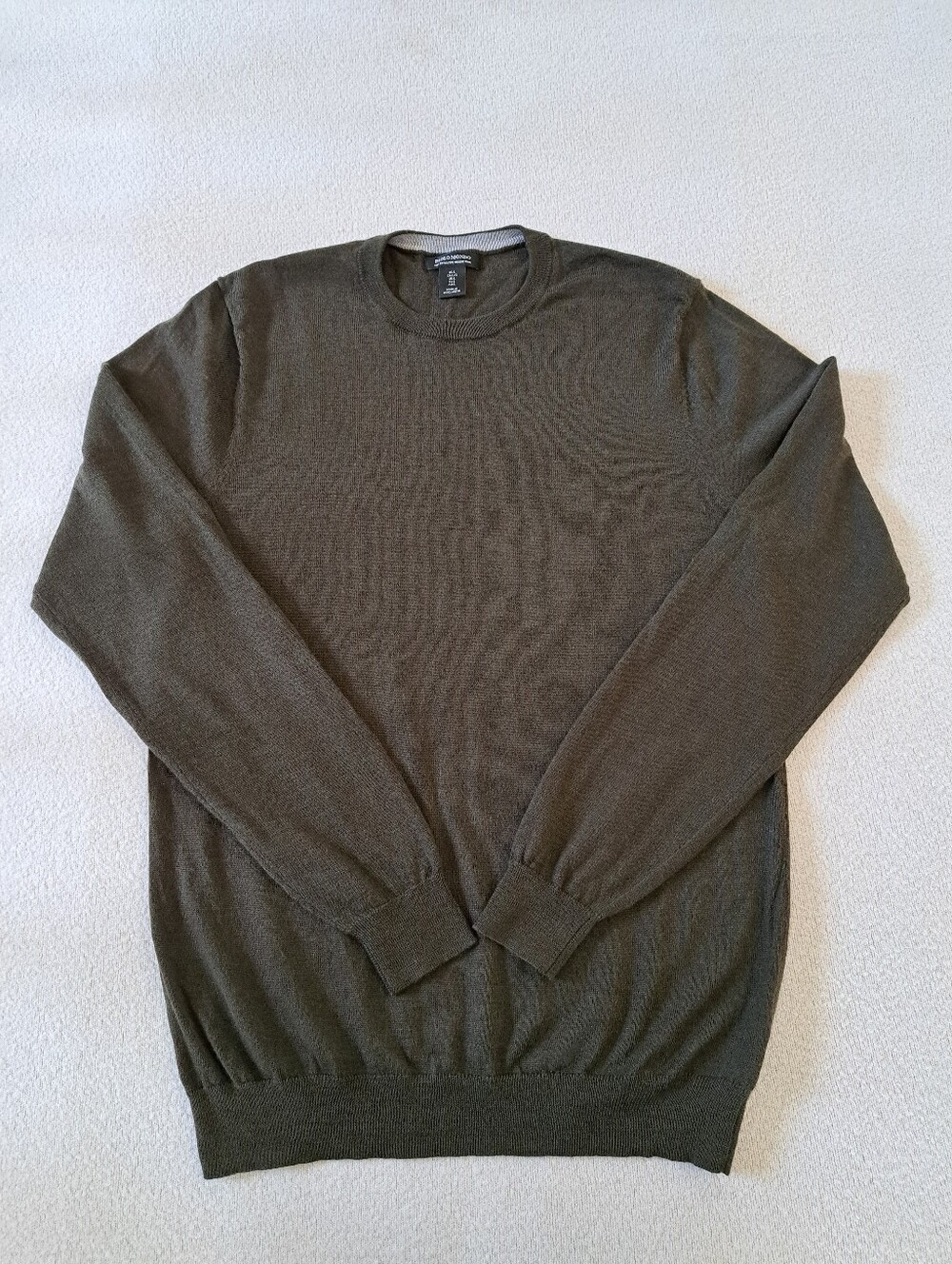 Paolo Mondo Men's 100% Merino Wool Olive Green Crew Neck Sweater Neutral Knit